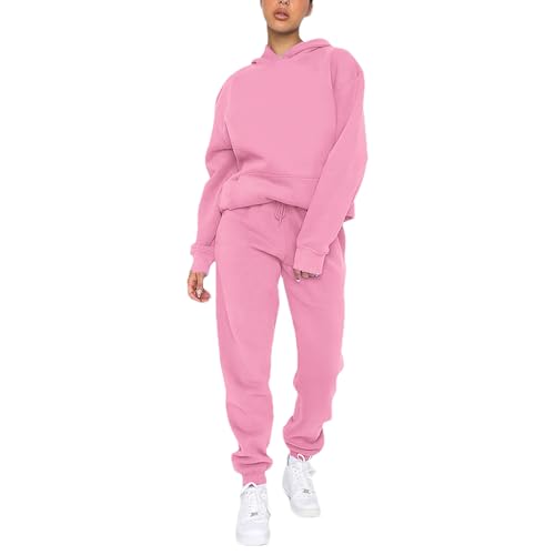 amropi Chándal de Mujer Pullover Sudadera con Capucha y Jogging Pantalones Conjunto de Ropa Rosa Rojo, XL