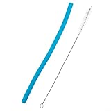 Niceminiwall Pajitas de silicona reutilizables de 25 cm con cepillo de limpieza y estuche de viaje, plegables y portátiles de BPA para jugo, cóctel, café (azul)