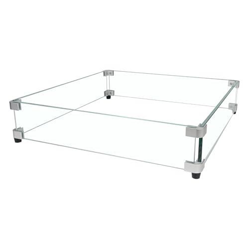 BOMINICA Glass Wind Guard for 28''&32" Fire Pit Table, 20 x 20 x 4 inch Clear Tempered Wind Guard for Gas Firepit, Thick Square Glass Shield with Aluminum Corner Bracket & Rubber Feet