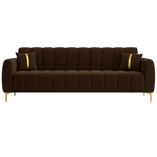 Image of Furny Harmon 3 Seater Fabric Sofa Set (Dark Brown) | Soft Velvet Fabric | Modern Design | Comfortable Seating | Living Room Furniture
