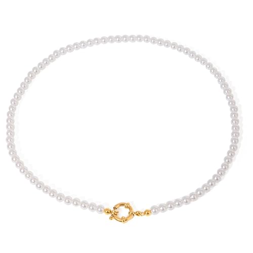 Collier perles de verre 5 mm en acier qui ne noircit pas pour femme