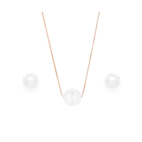 ZAVYA Rose Gold Plated Freshwater Pearl 925 Pure Silver Jewellery Set Trio with Rose Gold Chain With Authenticity Certificate CJS 10013|Mother's Day special