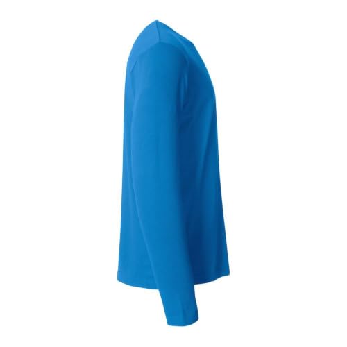 CLIQUE - Męski T-shirt z długim rękawem Basic-T L/S, bawełna dżersejowa, elastyczny kołnierz, opaska przeciwpotowa, krój slim fit, królewski błękit, M
