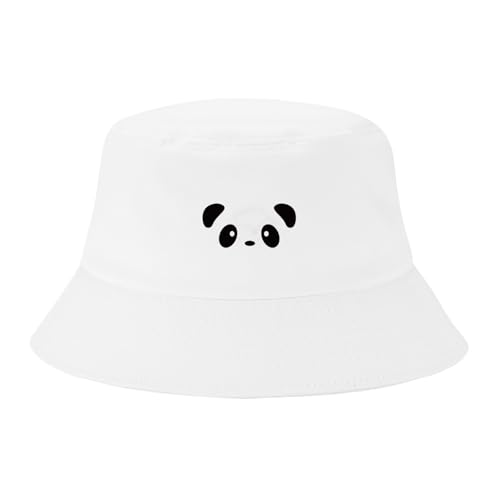 XMMAXFLOW Fashion Embroidered Bucket Hat Cotton Summer Beach Sun Hat for Women Men Teen Panda-White One Size