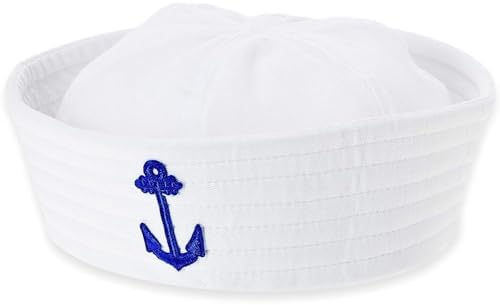White Sailor Fabric Hat Costume Accessory - 1 Pc - Authentic Design & Comfortable Fit - Perfect For Nautical Themed Parties & Outfits, One Size Fits All
