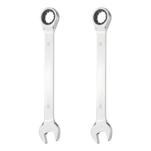 sourcing map 2Pcs Ratcheting Combination Wrench 20mm Metric 12-Point Ratchet Box and Open End CR-V Steel Double Ended Spanner for Automotive Pipe Furniture Machinery DIY Repair, Silver White