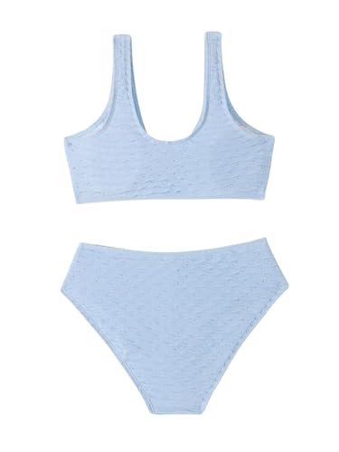 Image of WDIRARA Girl's Heart Ring V Neck Bikini Set Swimsuit 2 Piece Bathing Suit Blue 12-13Y