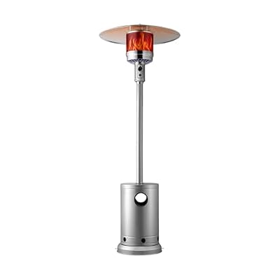 VEVOR Patio Heater for Outdoor Use, 50000BTU Propane Heater Tall Hammered With Round Table Design, Metal Burner and Wheels, Fixed Outdoor Patio Flame Heater for Patio, Party, Backyard, Garden, Silver