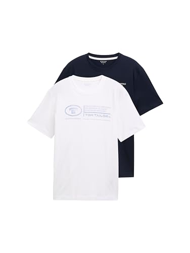 TOM TAILOR T-Shirt da Uomo con Stampa, Confezione da 2, 20000 - Bianco., XS