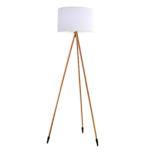 Lumisky Lámpara de pie trípode inalámbrica TAMBOURY WOOD con diseño escandinavo, color madera, para exterior, LED blanco cálido/blanco regulable, altura de 155 cm