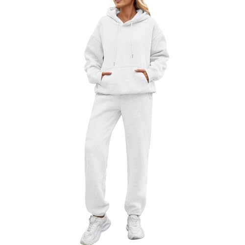 SCBFDI Tuta Donna Elegante Cerimonia, Tuta Ginnastica Donna Completa Pantaloni Eleganti Completi Sportivi Tute da Passeggio Femminili Vestiti Curvy Completo Bianco L