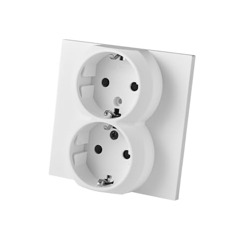 Toma de pared empotrada doble Schuko con conexión a tierra – Enchufe sin marco blanco, 16A 250V, para hogar y oficina – WESA