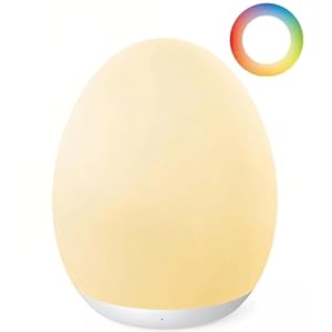 JolyWell Night Light for Kids, Baby Night Light with 7 Colors Changing Mode & Stepless Dimming, Nursery Night Light BPA Free,Rechargeable Egg Night Light for Breastfeeding 1h Timer & Touch Control