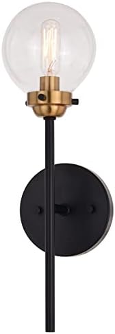 VAXCEL Orbit 1 Light Brass and Oil Rubbed Bronze Industrial MCM Wall Sconce Clear Glass Globe
