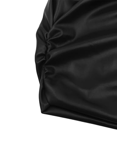 Vivitulip Women's Faux Leather Ruched Tank Top High Neck Sleeveless Cami Shirt4