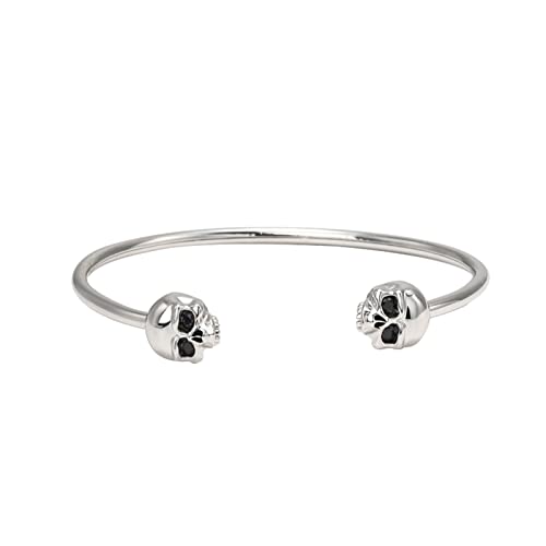 Jeulia Sterling Silver Skull Bangle Bracelet Minimalist Cuff Polished Bracelet