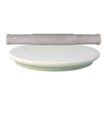 HeeMoMarble Chakla/Rolling Pin Board/Roti, Phulka, Chapati Maker/Belan/Rolling Pin for Kitchen (Combo of White Chakla 10 Inch & White Belan)