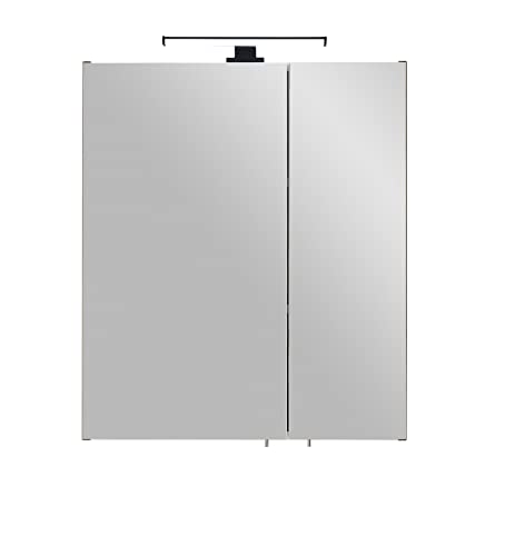 Pelipal Badezimmer-Spiegelschrank Quickset 374 in Eiche Ribbeck quer Nachbildung mit LED-Beleuchtung, 60 cm breit | Badschrank mit Spiegel, 2 Türen und 2 Einlegeböden