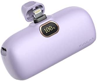KUULAA 5000mAh Mini Power Bank, 20W PD Quick Charge Portable Charger Battery Pack, LED Digital Display, Compatible with iPhone 13/13 Pro/13 Pro Max12/12 Pro/12 Pro Max/11 Pro/XR/X/8/7/6/Plus (Purple)