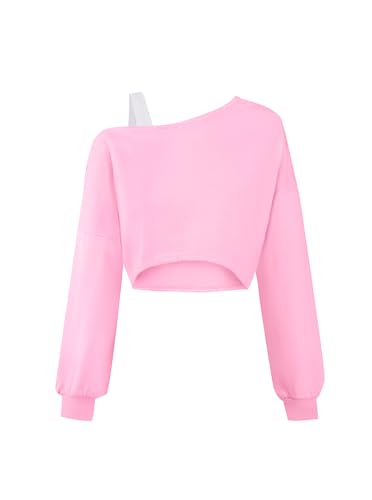 Girls Off The Shoulder Sweatshirt Asymmetrical Long Sleeve Cute Crop Tops