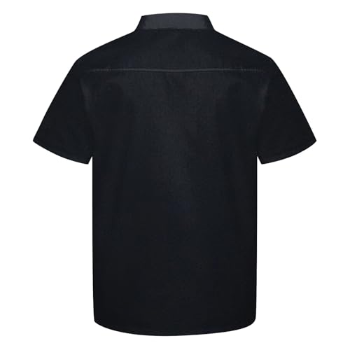Unisex Chef Coat Short Sleeve Chef Jacket for Men Restaurant Kitchen Uniform Shirts Relaxed Fit Hotel Working Shirts Comfy Lightweight Breathable Chefs Shirt Quick Dry Big and Tall Chefs Shirt Black