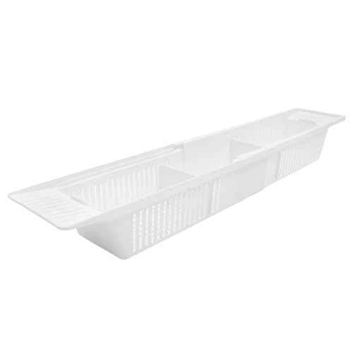SOLUSTRE 1Pc Stretchable Bathtub Rack for Bathing Storage Tray Versatile White Organizer for Sundries for Bathroom Use Expansive Space for Essentials
