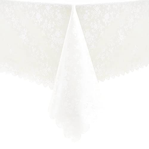 Image of Romanstile Waterproof Vinyl Tablecloth Rectangle, 54 x 78 Inch, Rose White | Flannel Backing Wipeable Table Cloth, Heavy Duty Plastic PU Table Cover for Kitchen Dining, Indoor & Outdoor Use