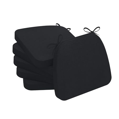 Image of AAAAAcessories D-Shaped Chair Cushions, 2 inch Thick Dining Chair Pads with Ties and Removable, Machine-Washable Cover, 17 inch x 16 inch, Set of 6, Black
