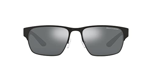 Armani Exchange A|X Mens AX2046S Rectangular Sunglasses, Matte Black/Light Grey Mirrored Black, 57 mm