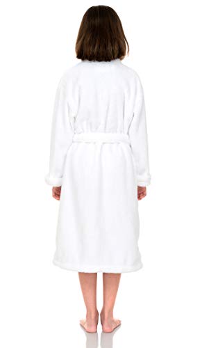 Towelselections Girls Robe, Kids Plush Kimono Soft Fleece Bathrobe Size 8 White #TOP1