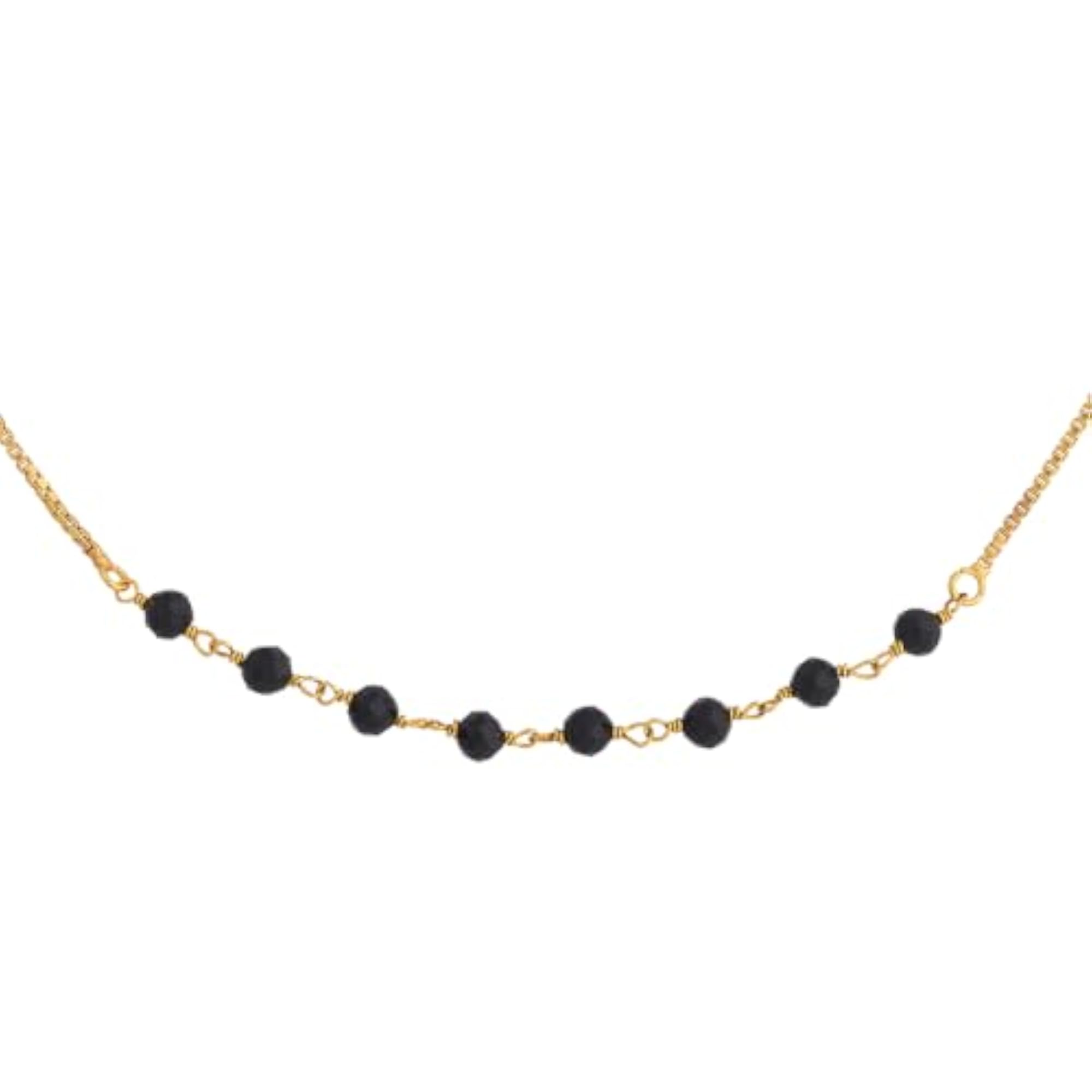 Women's Black Gold Plated 92.5 Silver Temple Beaded Chain, Adjustable