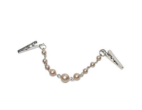RetroGem Elegant Pearl Silver Tone Sweater Clip 5 Inch Pearl Chain Cardigan Clip Sweater Guard Made with Swarovski Elements Pearl (Powder Almond) RetroGem Elegant Pearl Silver Tone Sweater Clip 5 Inch Pearl Chain Cardigan Clip Sweater Guard Made with Swarovski Elements Pearl (Powder Almond)