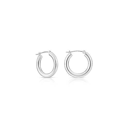 Image of 14K White Gold Classic Chunky Hoop Earrings, Solid White Gold Chunky and Lightweight Shiny Hoops, 3mm Tube Thickness