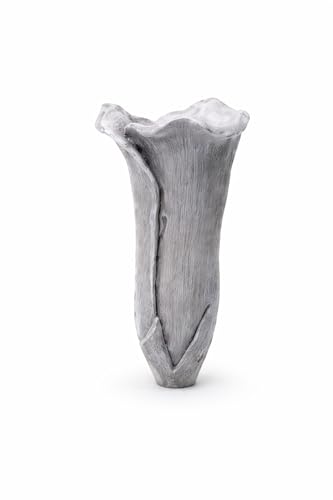 Grabvase Tulpe antik grau 21 cm - Grabdeko Vase aus Polyresin für Grabstein Grabplatte oder Friedhof - Blumenvase für Grabdekoration - Logbuch-Verlag
