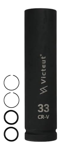 Victeut 1-Inch Drive 33mm Extra Deep Impact Socket 8-Inch (200mm) Long 6-Point Truck & Trailer & Tractor Wheel Nut Socket Heat Treated Cr-V Alloy Steel One-Piece Forged No Torque Loss