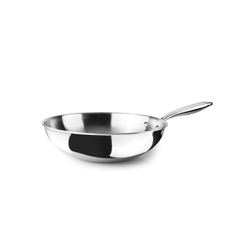 IBILI - Wok Triply Natural 30 cm, acier inoxydable, convient pour induction, sans antiadhésif, Métallique Argenté