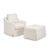 Bush Furniture Harper Swivel Accent Chair and Storage Ottoman with Slipcovers - Ivory Fabric