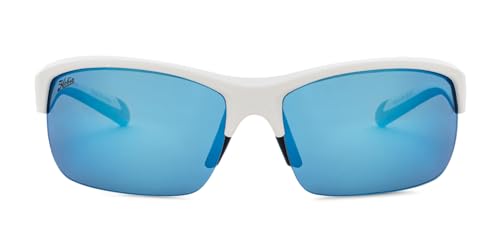 Hobie Eddy Polarized Rectangular Sunglasses, Satin White Frame/Cobalt Mirirror Lens, 63MM3