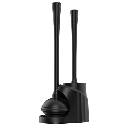 Toilet Brush and Plunger Set,Plunger and Brush Set with Upgraded Rubber Plunger,Toilet Plunger and Brush Set with 360°Dense Brush,Easy to Store Toilet Bowl Brush and Plunger Set,Black Toilet Brush Set