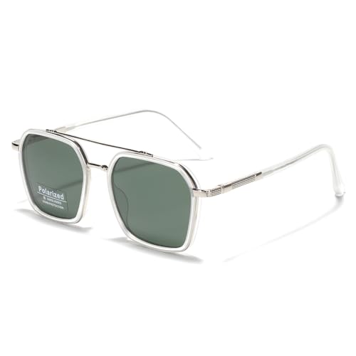 Image of Metal Square Frame Sunglasses Big Tr90 Double Bridge Polarized Sun Glasses TAC Lens Unisex Glasses