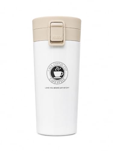 Image of 350ml Stainless Steel Travel Coffee Mug - Double Wall Vacuum Insulated Thermal Tumbler with Leakproof Flip Lid | Hot & Cold Coffee Cup for Office, Travel & Car (White)