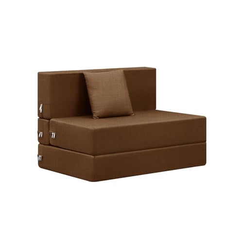 Image of Single-Seater Sofa Cum Bed Foldable Sofa Cum Bed Jute Fabric Washable Fabric & Zipper |Jute Finish Fabric - Brown Color | 3' X 6' Feet
