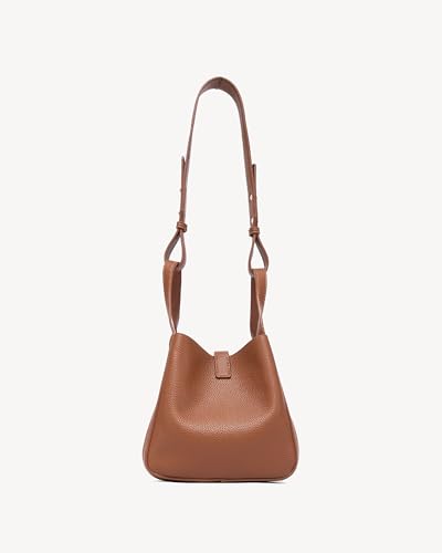Image of NEWBELLA Women's Bucket Bag - Square Top Handle Satchel with Crossbody Strap, Shoulder Bag for Work & Daily Commute, Brown
