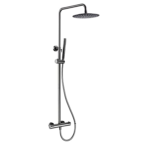 Grifo Mezclador termostático para baño, Lluvia, 2 Funciones, válvula de Equilibrio de presión, Juego de Ducha Expuesto, Cabezal de Ducha Tipo Lluvia con Barra Deslizante Ajustable (8 Pulgadas)
