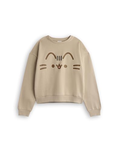 Pusheen Girls Sweatshirt & Joggers Set | Kids Big Character Face Graphic Print Sweater & Bottoms in Beige4