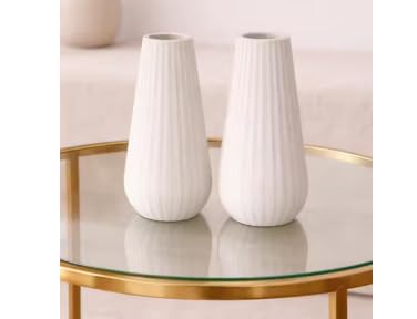 Plastic Vase, White, Ribbed Style, Set of 2, Modern Decorative Flower Vase for Home Decor-image-41