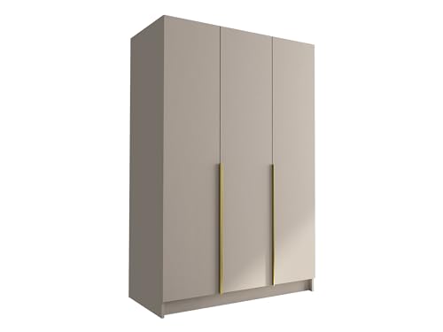 Mirjan24 Kleiderschrank mit Einlegeböden und Kleiderstange Cikzori I, Vielseitiger Drehtürenschrank, Elegantes Kleiderschrank 3-türig (Cashmere/Cashmere + Gold)