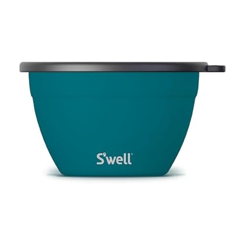S'well Stainless Steel Salad Bowl Kit 64 ounces Peacock Blue Comes with 2 ounces Condiment Container and Removable Tray for Organization Leak-Proof, Easy to Clean, Dishwasher Safe