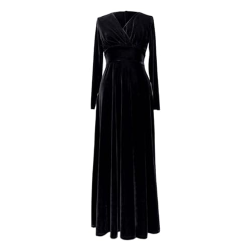 GOSEAGOTOFUN Velvet Dress for Women Long Sleeve V Neck Wrap Maxi Dress Bodycon A-Line Formal Dresses Flowy Cocktail Gowns Black Small - image 3