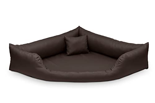 Juelle Hundebett aus Kunstleder Eckig für mittlere und große Hunde, Kuscheliges Kissen, Sofa Gabi M-XXL (100x100cm, Dunkelbraun)